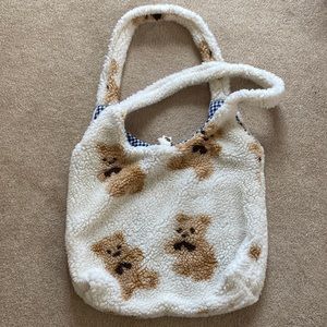 Fluffy teddy bear tote bag